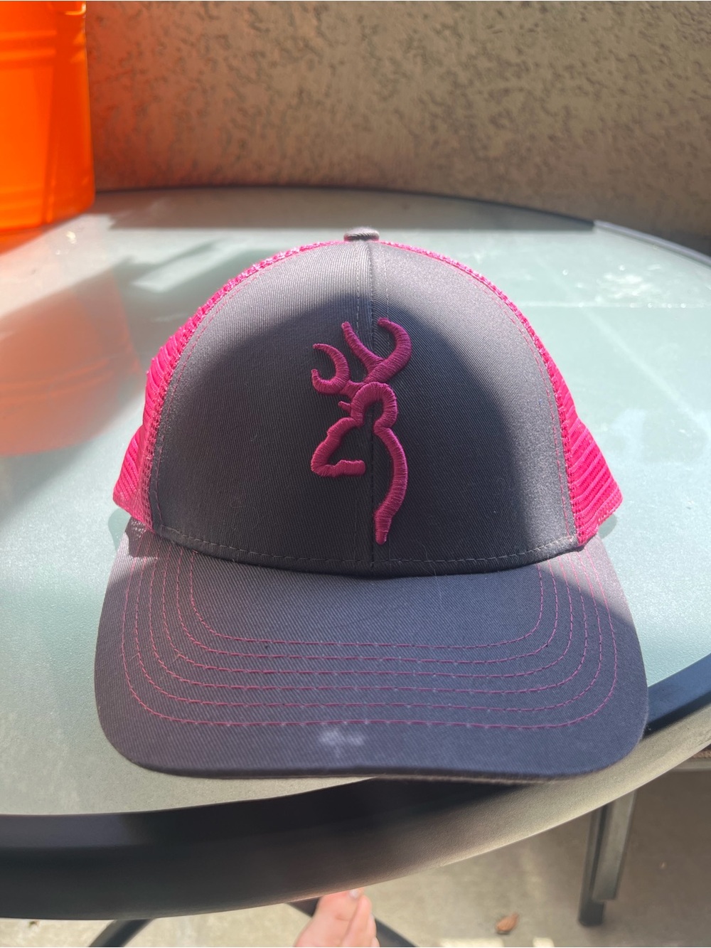 Browning Pink woman’s Gray Trucker Hat with Embroidered Buck Logo